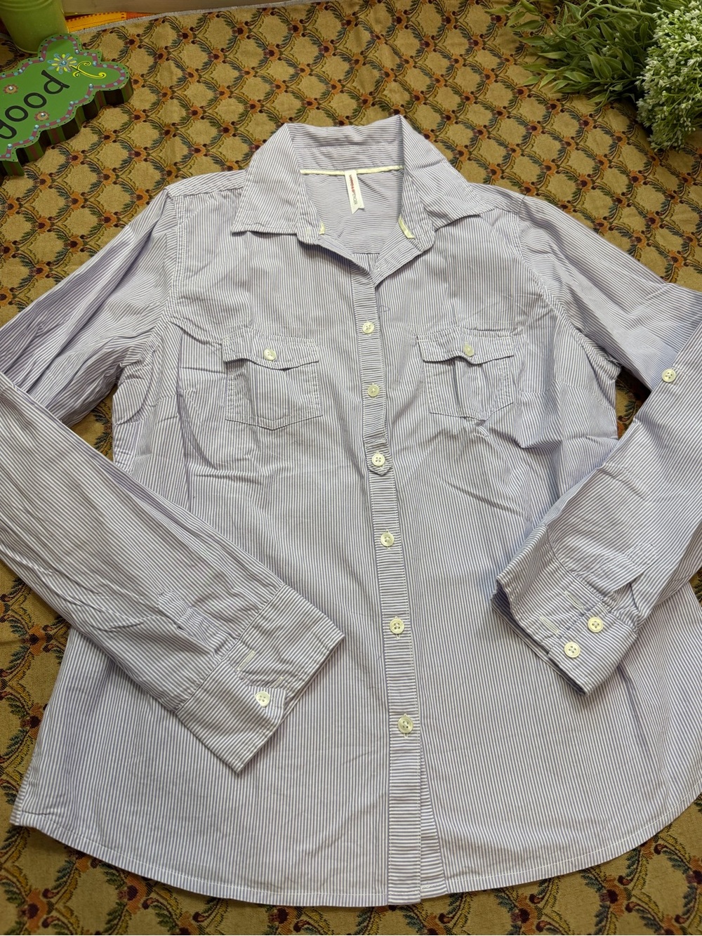 Mark and Dpencer Light Blue Striped Button-Up Shirt